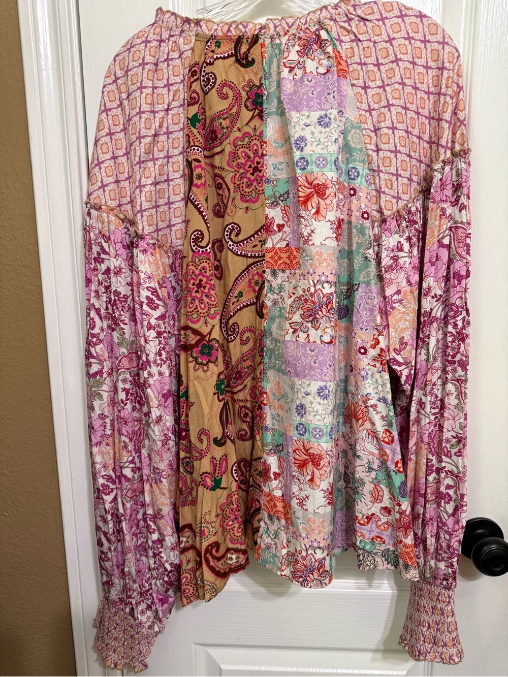 H160 New Oli & Hali XL ptp 23 Boho Patchwork Long-Sleeve Top in Pink Floral - Picture 5 of 10